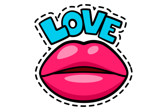 Download Love Sticker. Sexy Female Lips Comic Pat - Premium Resources