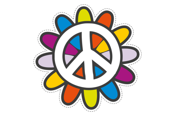 Download Peace Symbol on Color Flower. Hippie Pat - Premium Resources